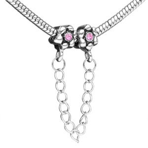 Pugster Pink Crystal Flower Charm Bracelet Safety Chain - Fits Pandora